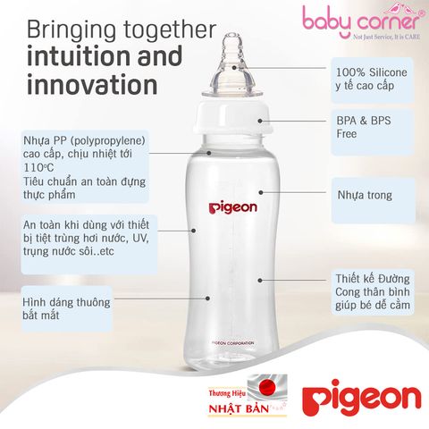 Bình Sữa Pigeon PP Streamline Cổ Hẹp, 150ml 