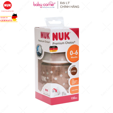  Bình Sữa NUK PREMIUM CHOICE Nhựa PPSU (Núm Ti S1), 150ml, Bé 0 - 6 Tháng Tuổi 