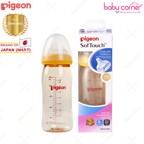  Bình Sữa Pigeon PPSU Plus Cổ Rộng, 240ml 