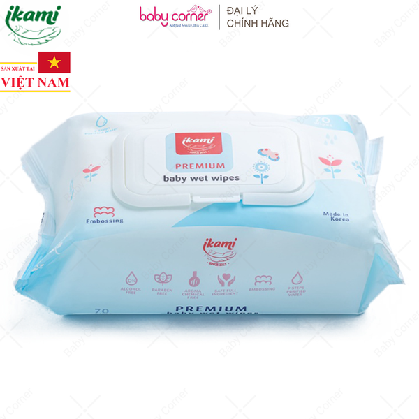  Khăn Giấy Ướt Ikami Premium Không Mùi, Gói 70 Miếng 
