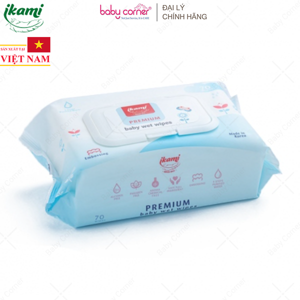  Khăn Giấy Ướt Ikami Premium Không Mùi, Gói 70 Miếng 