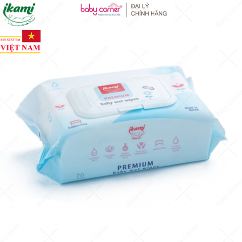  Khăn Giấy Ướt Ikami Premium Không Mùi, Gói 70 Miếng 