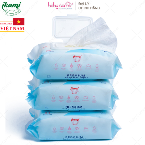  Khăn Giấy Ướt Ikami Premium Không Mùi, Gói 70 Miếng 