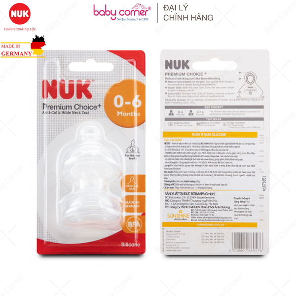  Bộ 2 Núm Ti NUK PREMIUM CHOICE Silicone S1 - L (Bé 0 - 6 tháng) 