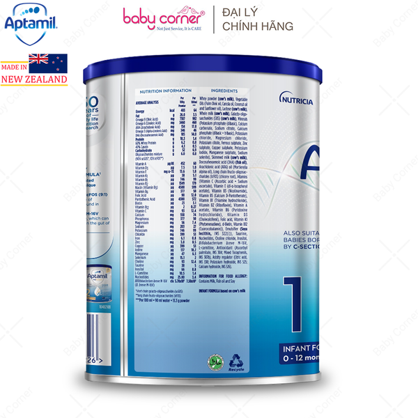  Sữa Bột Aptamil New Zealand Profutura Cesarbiotik Infant Formula Số 1, 800g, bé 0-12 tháng 