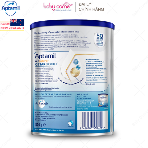  Sữa Bột Aptamil New Zealand Profutura Cesarbiotik Infant Formula Số 1, 800g, bé 0-12 tháng 