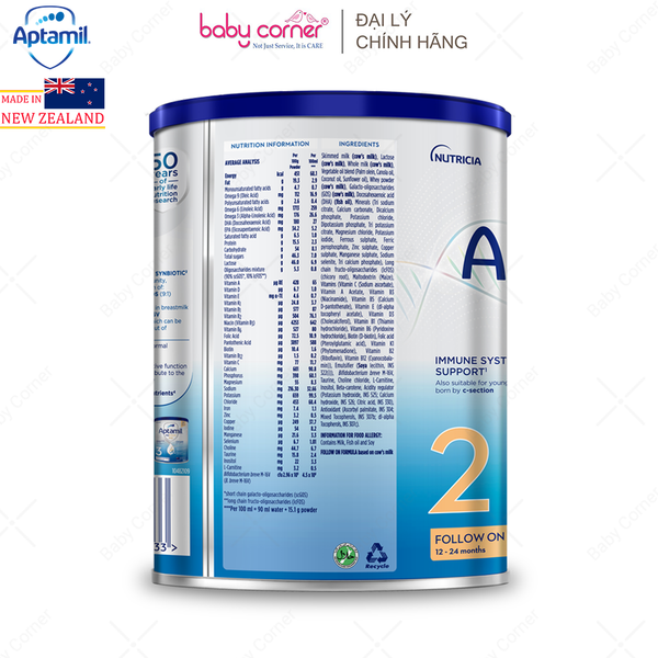  Sữa Bột Aptamil New Zealand Profutura Cesarbiotik Follow On Formula Số 2, 800g, bé 12-24 Tháng 