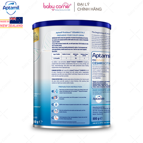  Sữa Bột Aptamil New Zealand Profutura Cesarbiotik Follow On Formula Số 2, 800g, bé 12-24 Tháng 