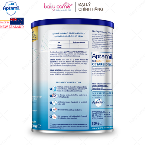  Sữa Bột Aptamil New Zealand Profutura Cesarbiotik Growing Up Milk Formula Số 3, 800g, bé trên 2 tuổi 
