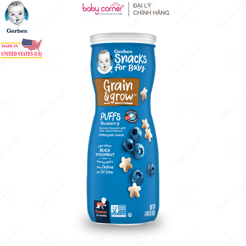  Bánh Ăn Dặm GERBER PUFFS (Ngôi Sao) Vị Việt Quất, Cho Bé Từ 8M, 42G/Hộp 