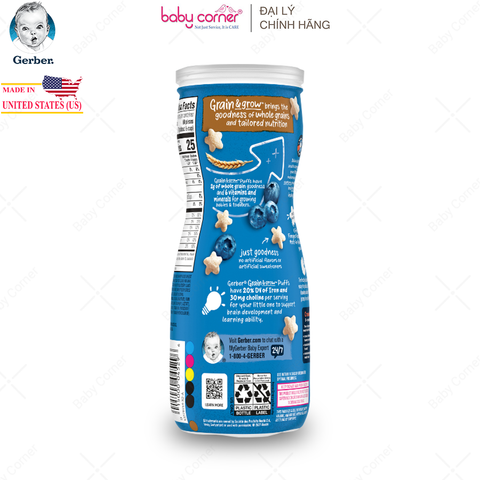  Bánh Ăn Dặm GERBER PUFFS (Ngôi Sao) Vị Việt Quất, Cho Bé Từ 8M, 42G/Hộp 
