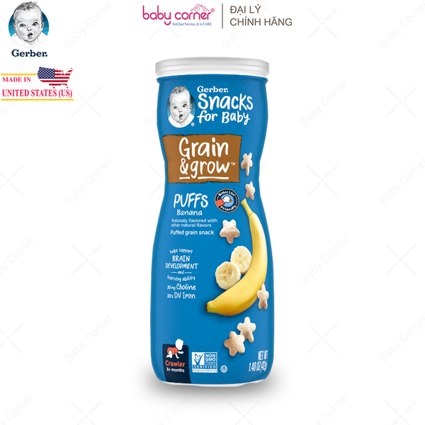  Bánh Ăn Dặm GERBER PUFFS (Ngôi Sao) Vị Chuối, Cho Bé Từ 8M, 42G/Hộp 