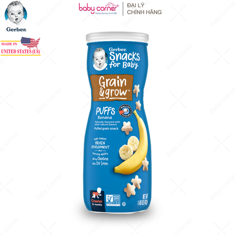  Bánh Ăn Dặm GERBER PUFFS (Ngôi Sao) Vị Chuối, Cho Bé Từ 8M, 42G/Hộp 