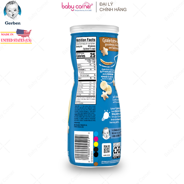  Bánh Ăn Dặm GERBER PUFFS (Ngôi Sao) Vị Chuối, Cho Bé Từ 8M, 42G/Hộp 