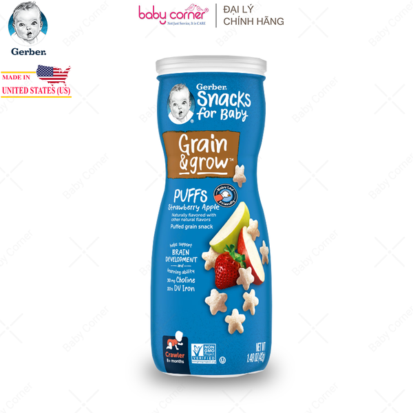  Bánh Ăn Dặm GERBER PUFFS (Ngôi Sao) Vị Dâu Táo, Cho Bé Từ 8M, 42G/Hộp 