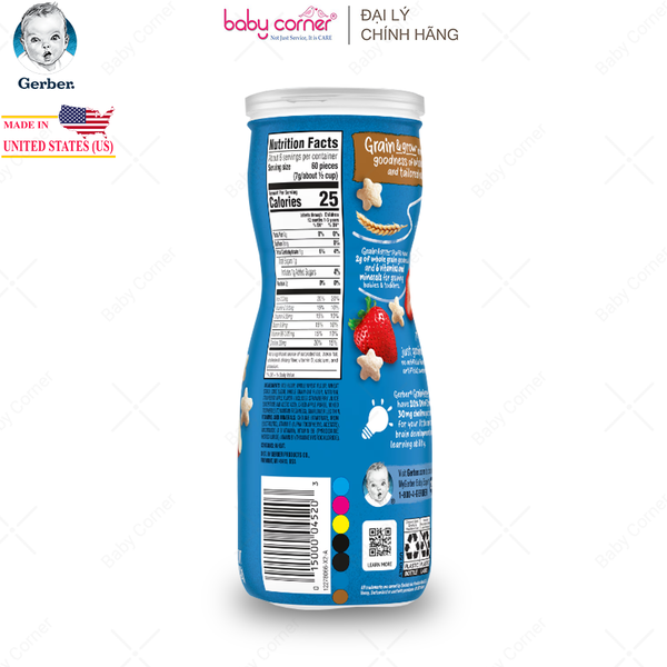  Bánh Ăn Dặm GERBER PUFFS (Ngôi Sao) Vị Dâu Táo, Cho Bé Từ 8M, 42G/Hộp 