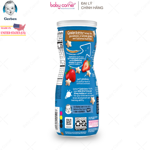  Bánh Ăn Dặm GERBER PUFFS (Ngôi Sao) Vị Dâu Táo, Cho Bé Từ 8M, 42G/Hộp 