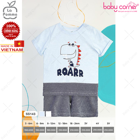  SS143 Bộ Cộc La Pomme Khủng Long ROAR - Xanh 