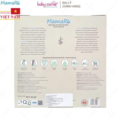  Hộp 3 Khăn Đa Năng Mamaru 120x120cm (Hoạ Tiết Ngẫu Nhiên) 