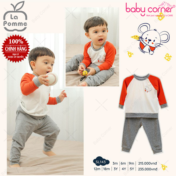  SL143 Bộ Dài Tay La Pomme Chú Chuột Tinh Nghịch - Trắng Đỏ Đô 