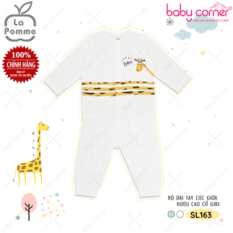  SL163 Bộ Dài Tay La Pomme Cúc Giữa Hươu Cao Cổ Giri - Trắng 