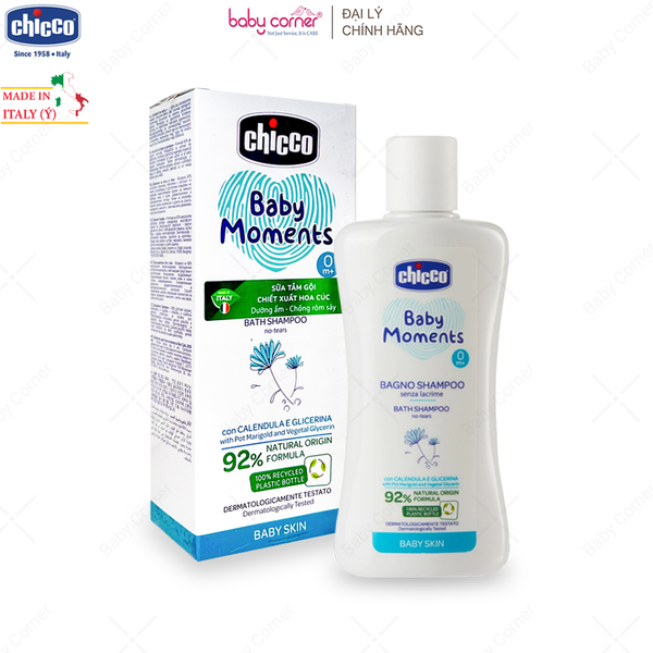  Sữa Tắm Gội 2 trong 1 CHICCO Baby Moments Chiết Xuất Hoa Cúc, từ 0 tháng tuổi, 200ml 