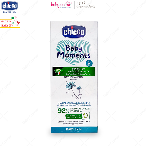  Sữa Tắm Gội 2 trong 1 CHICCO Baby Moments Chiết Xuất Hoa Cúc, từ 0 tháng tuổi, 200ml 
