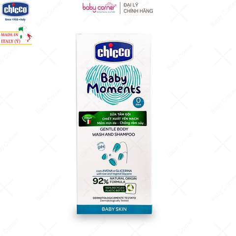  Sữa Tắm Gội CHICCO Baby Moments Chiết Xuất Yến Mạch, từ 0 tháng tuổi, 200ml/ 50ml 