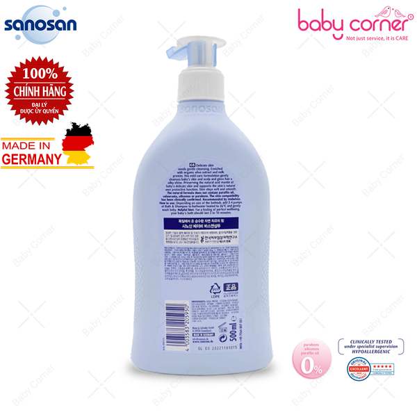  Sữa Tắm Gội Dịu Nhẹ SANOSAN Baby Chiết Xuất Olive Hữu Cơ, 500ml 