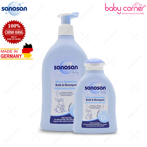  Sữa Tắm Gội Dịu Nhẹ SANOSAN Baby Chiết Xuất Olive Hữu Cơ, 500ml 