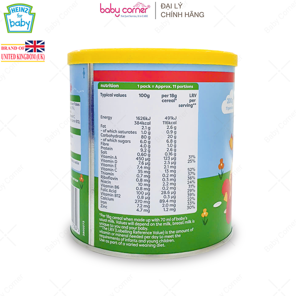  Bột Ăn Dặm (Cháo) HEINZ Ngũ Cốc, Súp Lơ, Bông Cải và Phô Mai 200g, Cho Bé Từ 6 Tháng Tuổi 