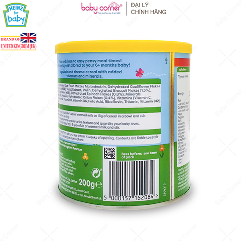  Bột Ăn Dặm (Cháo) HEINZ Ngũ Cốc, Súp Lơ, Bông Cải và Phô Mai 200g, Cho Bé Từ 6 Tháng Tuổi 