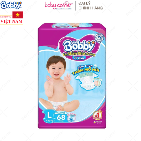  Tã DÁN Bobby siêu thấm L68 - 68 miếng (9-13kg) 