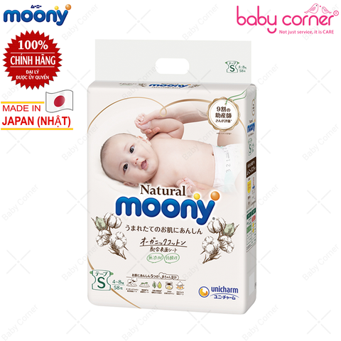  Tã Dán Moony Natural Size S (58 Miếng) Cho Bé  4~8kg 