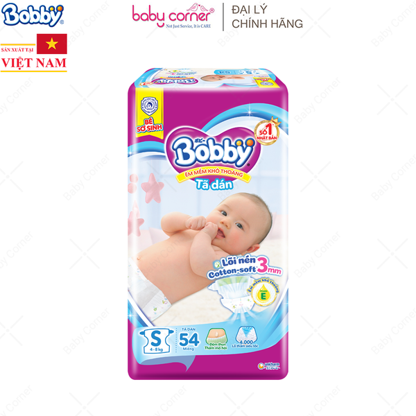  Tã DÁN Bobby Siêu Khô Thoáng Size S - 54 Miếng (4-8kg) 