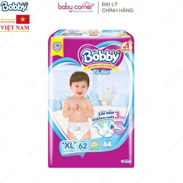  Tã DÁN Bobby Siêu Thấm XL62 - 62 miếng (12-17kg) 