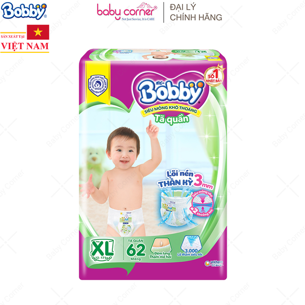  Tã QUẦN Bobby Siêu Thấm XL62 - 62 miếng (12-17kg) 