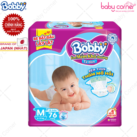  Tã DÁN Bobby siêu thấm M76 - 76 miếng (6-10kg) 