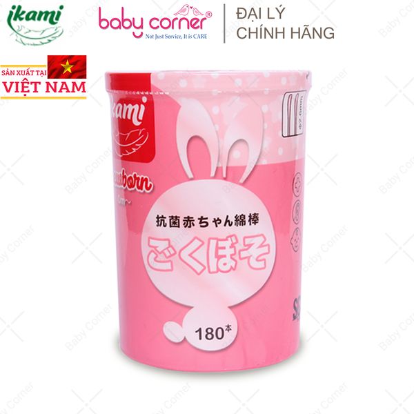  Tăm Bông Ikami Baby 2 Đầu Nhỏ Cho Trẻ Sơ Sinh (180c/hộp) 