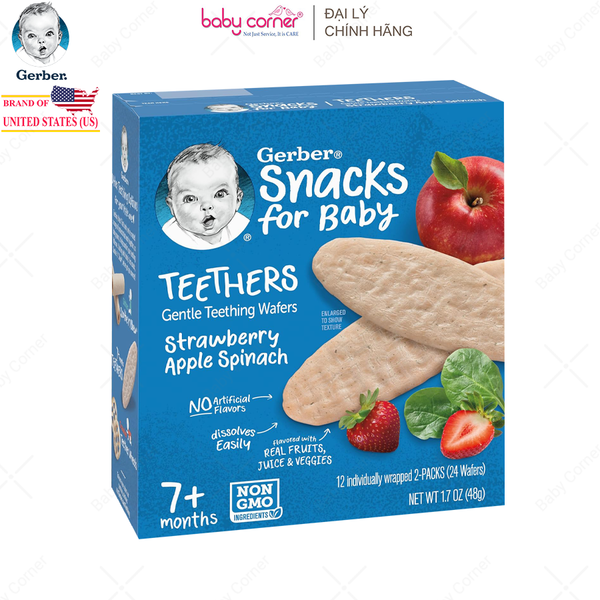  Bánh Gạo GERBER Vị Dâu, Táo, Cải Bó Xôi, Cho Bé Từ 7M 