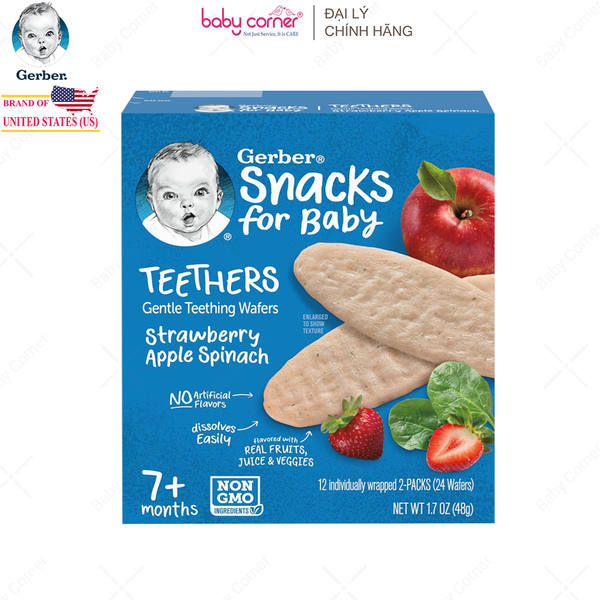  Bánh Gạo GERBER Vị Dâu, Táo, Cải Bó Xôi, Cho Bé Từ 7M 