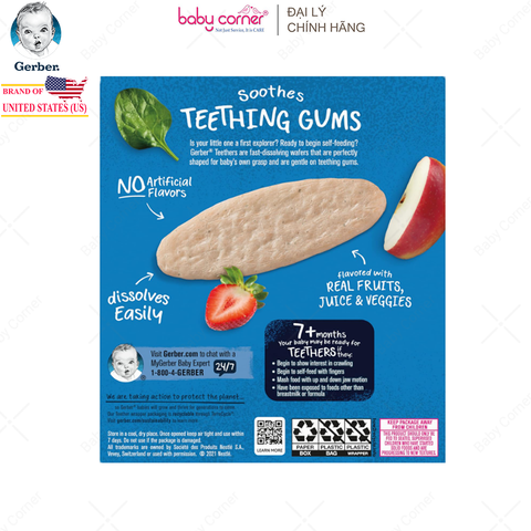  Bánh Gạo GERBER Vị Dâu, Táo, Cải Bó Xôi, Cho Bé Từ 7M 