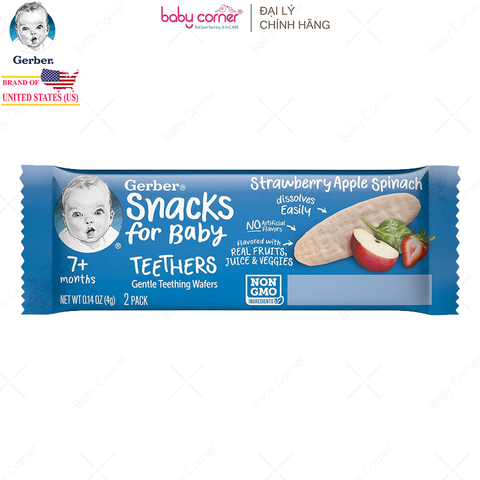  Bánh Gạo GERBER Vị Dâu, Táo, Cải Bó Xôi, Cho Bé Từ 7M 