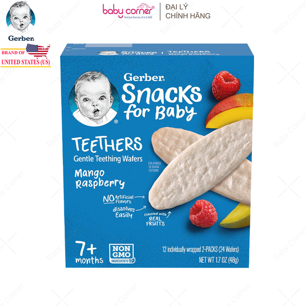  Bánh Gạo GERBER Vị Xoài, Mâm Xôi, Cho Bé Từ 7M 