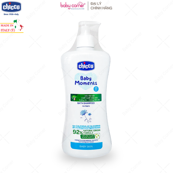  Sữa Tắm Gội Chiết Xuất Hoa Cúc CHICCO Baby Moments, Cho Bé Từ 0 Tháng, 500ml 