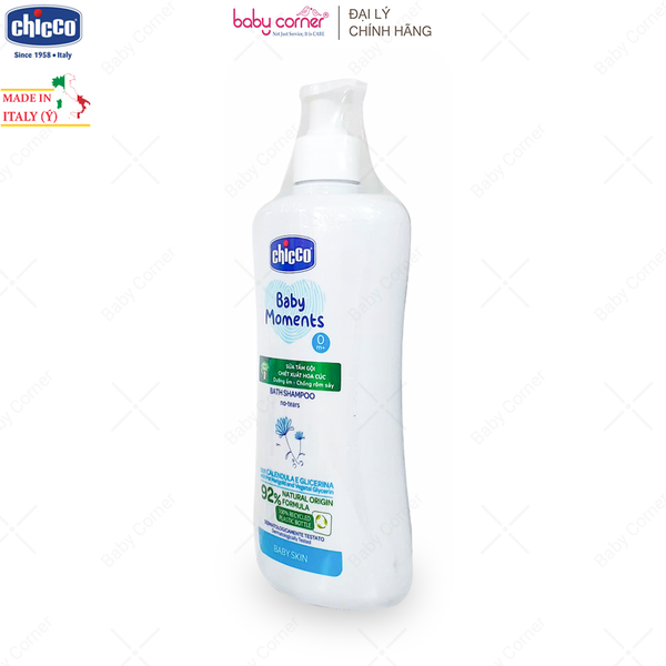  Sữa Tắm Gội Chiết Xuất Hoa Cúc CHICCO Baby Moments, Cho Bé Từ 0 Tháng, 500ml 