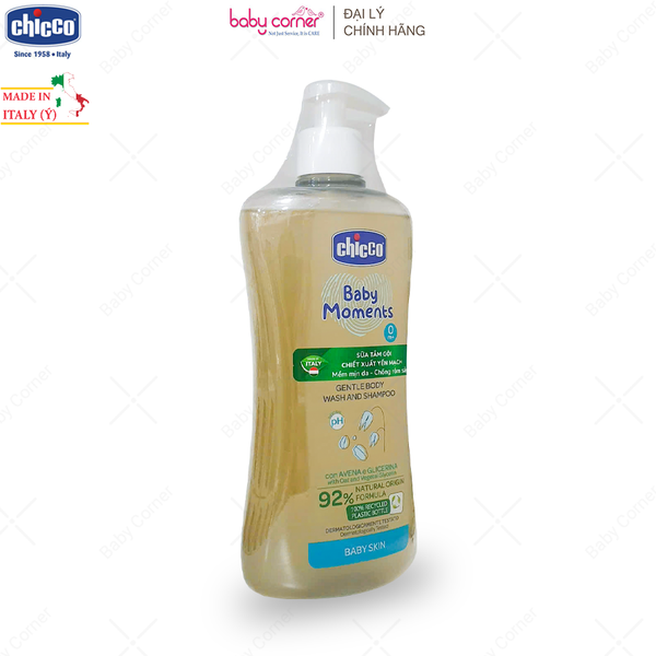  Sữa Tắm Gội CHICCO Baby Moments Chiết Xuất Yến Mạch, từ 0 tháng tuổi, 500ml 