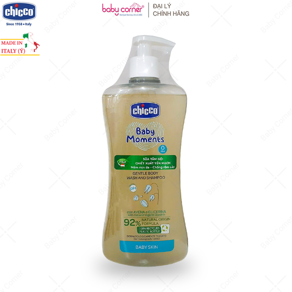  Sữa Tắm Gội CHICCO Baby Moments Chiết Xuất Yến Mạch, từ 0 tháng tuổi, 500ml 