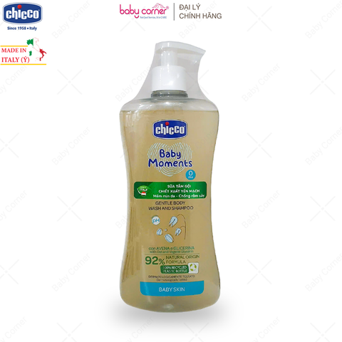  Sữa Tắm Gội CHICCO Baby Moments Chiết Xuất Yến Mạch, từ 0 tháng tuổi, 500ml 