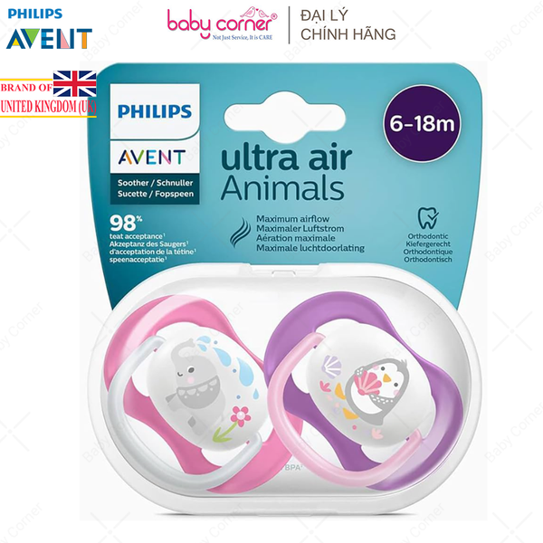  Ti Ngậm Thông Khí Hình Thú Philips Avent Ultra Air Lime, Cho Bé Từ 6-18M 
